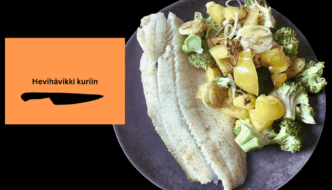 Hevihävikki kuriin, lautasella kasviksia ja kalaa