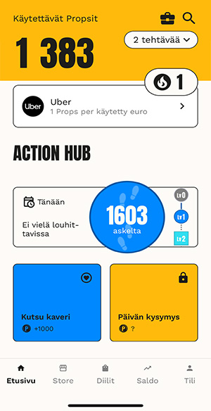 Props-sovelluksen etusivu